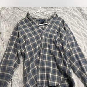 Ralph Lauren blue gray and white plaid button-up shirt